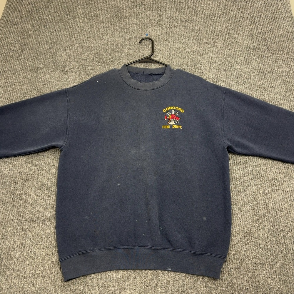 Vintage Concord Fire Dept Sweatshirt Mens‎ L Blue Distressed Workwear Streetwear